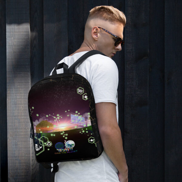 Save the Planet Eco-Conscious Space Medium Backpack with Front Pocket and Additional Hidden Pocket