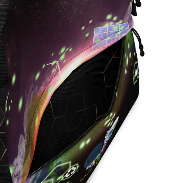 Save the Planet Eco-Conscious Space Medium Backpack with Front Pocket and Additional Hidden Pocket