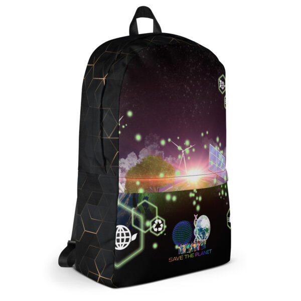 Save the Planet Eco-Conscious Space Medium Backpack with Front Pocket and Additional Hidden Pocket