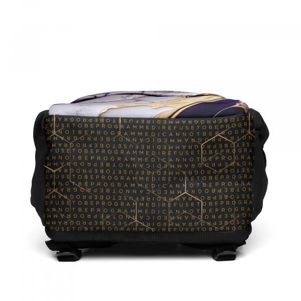 Refuse the Program Abstract Purple and Gold with Gold IR2BP Monogram Utility Backpack