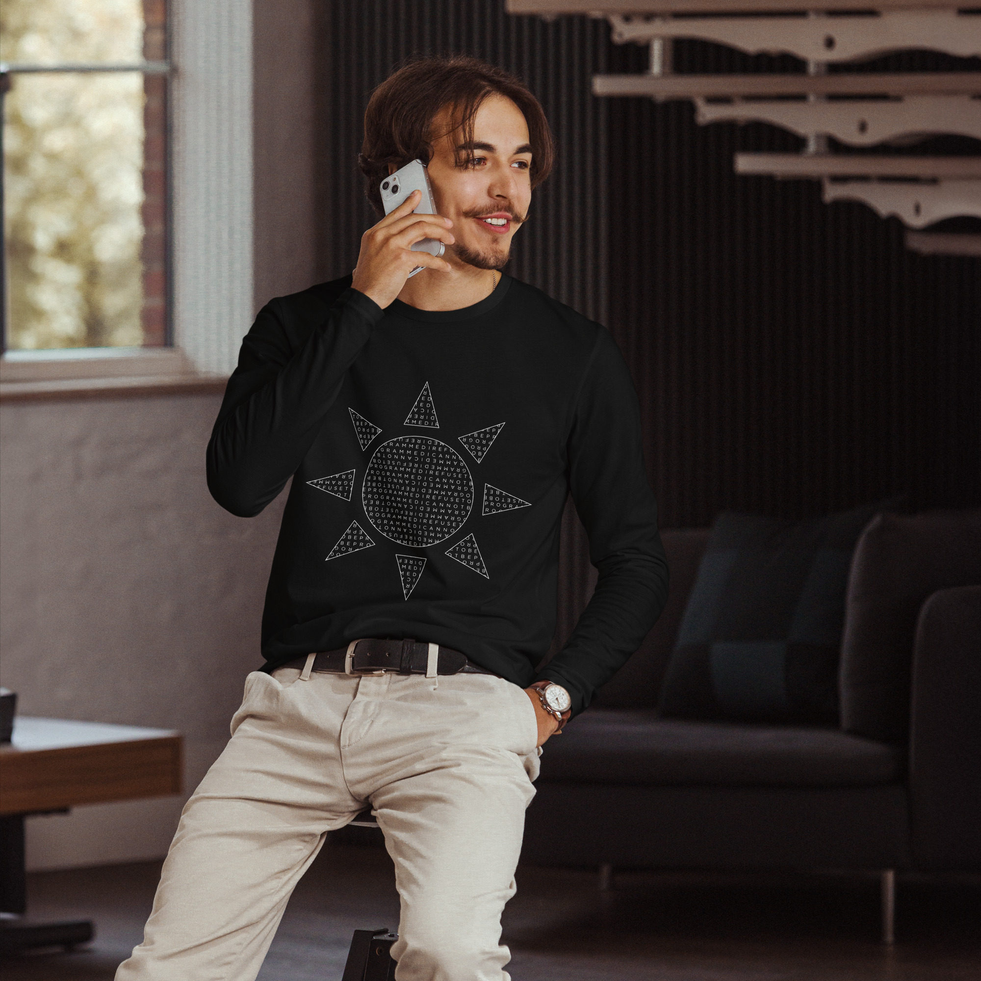 I Refuse to be Programmed White Monogram Sun Design Long Sleeve Men