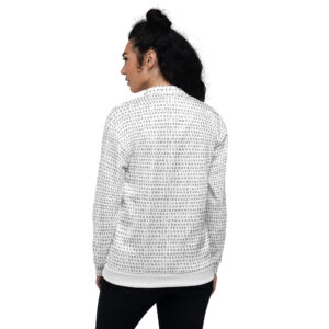 Unisex I Refuse to be Programmed Black Print Monogram on White Bomber Jacket - Image 5