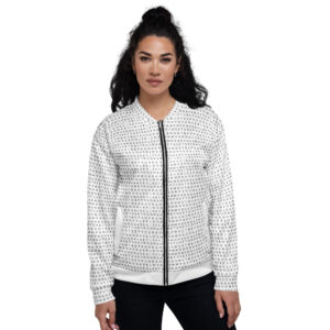 Unisex I Refuse to be Programmed Black Print Monogram on White Bomber Jacket - Image 2