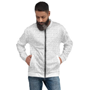 Unisex I Refuse to be Programmed Black Print Monogram on White Bomber Jacket - Image 3