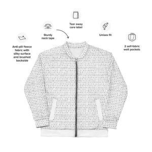 Unisex I Refuse to be Programmed Black Print Monogram on White Bomber Jacket - Image 7