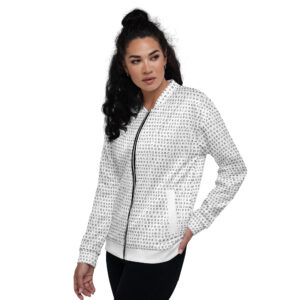 Unisex I Refuse to be Programmed Black Print Monogram on White Bomber Jacket - Image 4