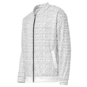 Unisex I Refuse to be Programmed Black Print Monogram on White Bomber Jacket - Image 9