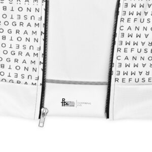 Unisex I Refuse to be Programmed Black Print Monogram on White Bomber Jacket - Image 6