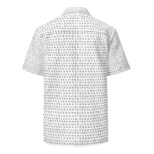 Men's I Refuse to be Programmed Black Print Monogram on White Oversize Button Up Shirt - Image 2