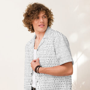 Men's I Refuse to be Programmed Black Print Monogram on White Oversize Button Up Shirt - Image 6