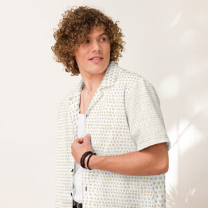 I Refuse to be Programmed Unisex Gold Print Monogram Button-Up Shirt - Image 8