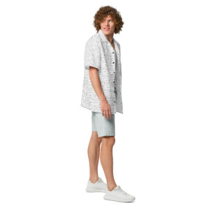 Men's I Refuse to be Programmed Black Print Monogram on White Oversize Button Up Shirt - Image 5