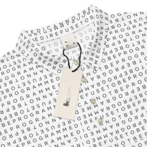 Men's I Refuse to be Programmed Black Print Monogram White Polo Shirt - Image 7